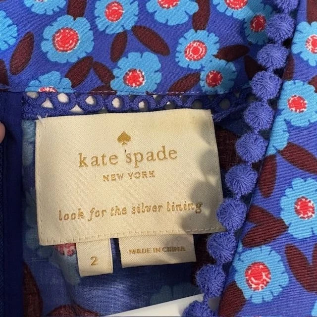 Kate Spade New York Dress Womens 2 Blue Floral Fit & Flare Sleeveless V-Neck - Image 3 of 4