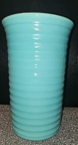 EXCELLENT-Bauer RingWare Pottery Cylinder Vase Turquoise Hi-Fire 8.5"