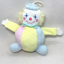 Eden Clown Baby Pastel Terrycloth Rattle Plush 7" Pink Yellow Blue Lovey Vintage