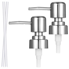 2 Pcs Silver Soap Dispenser Pump Replacement ABS Reusable Head 1.3" Neck 6" Tube