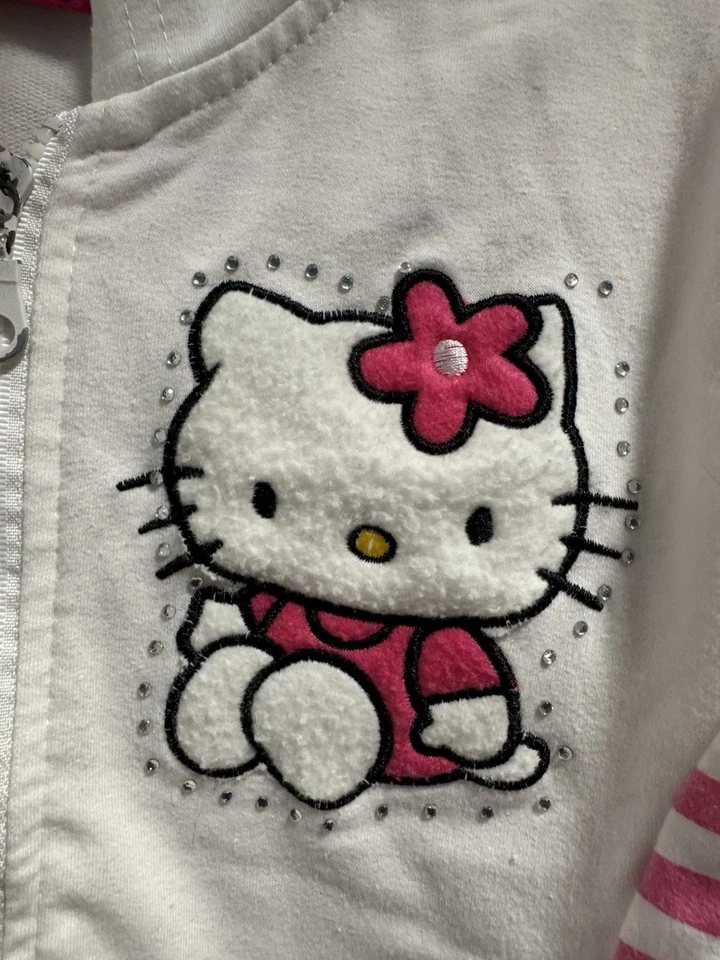 De Colección HELLO KITTY Sanrio Cremallera Sudadera con Capucha Niñas Pequeña 2006 Blanco Rosa Foto 2 de 4