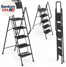 5 Step Ladder with Handrails, Folding Step Stool with Widened Anti-Slip Pedal, 3