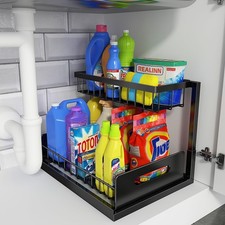 Under Sink Organizer, Pull Out Cabinet Organizer, 2 Tier Metal Slide Out Shel...