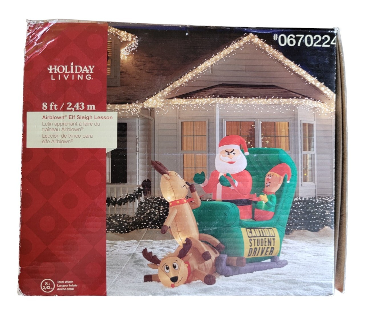RARE Gemmy Airblown Elf Sleigh Lesson 8ft Inflatable Christmas ...