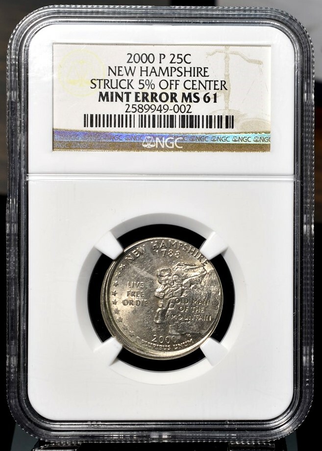 2000-P New Hampshire Quarter - Struck 5% Off Center - NGC 2000-P New Hampshire Quarter - Struck 5% Off Center - NGC