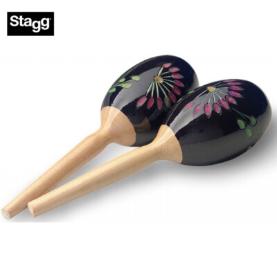 Stagg MRW-19 Pair of Oval Wooden Maracas Black Flower