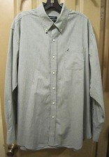 SZ 17 34/35 NAUTICA MENS CHECKED LONG SLEEVE DRESS SHIRT, GREEN BLUE WHITE, EUC