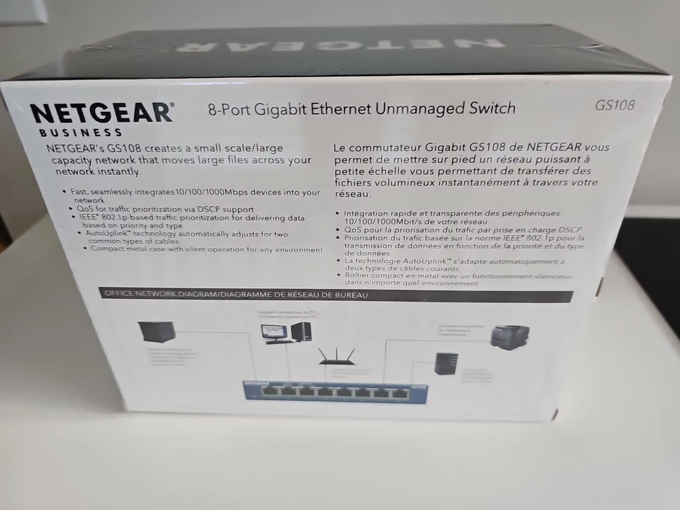 NETGEAR ProSafe 8 Port Standalone Gigabit Ethernet Desktop Switch Sealed GS108 - Image 3 of 3
