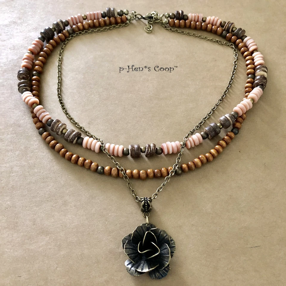 Necklace 3 Pc Set Crazy Lace Teardrop & Dragonfly Rose OOAK Artisan USA 1653 - Image 2 of 4