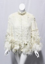 Christian Dior Womens Short White Mink Fur Coat Feathers Floral Beaded Size Us 8
