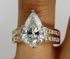 4Ct Pear Cut Lab Created Diamond Solitaire Engagement Ring 14k Yellow Gold Plate