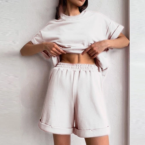 Ladies Loose Fit Solid Color Lounge Sets Women Beach Casual Elastic Waist - Bild 5 von 19