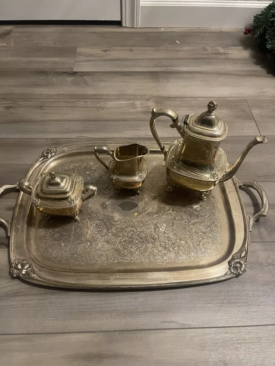 4pc Daffodil Pattern Rogers Bros Silver Plate Tea Coffee Service