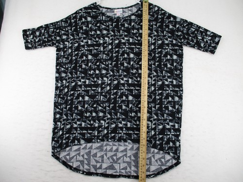 LulaRoe Women XXS Short Sleeve Long Hi Lo Tunic Shirt Dress Black White Triangle - Picture 7 of 11
