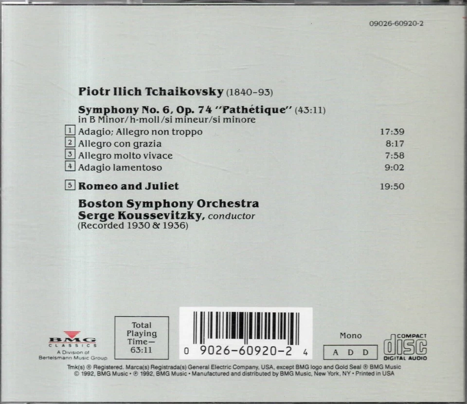 Tchaikovsky SYMPHONY NO. 6/ROMEO AND JULIET BSO Koussevitzky | exzellent (C6027) - Bild 2 von 3