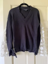 French Connection Navy Caballo Lace Knit Floral Long Sleeve Womens Sweater XS