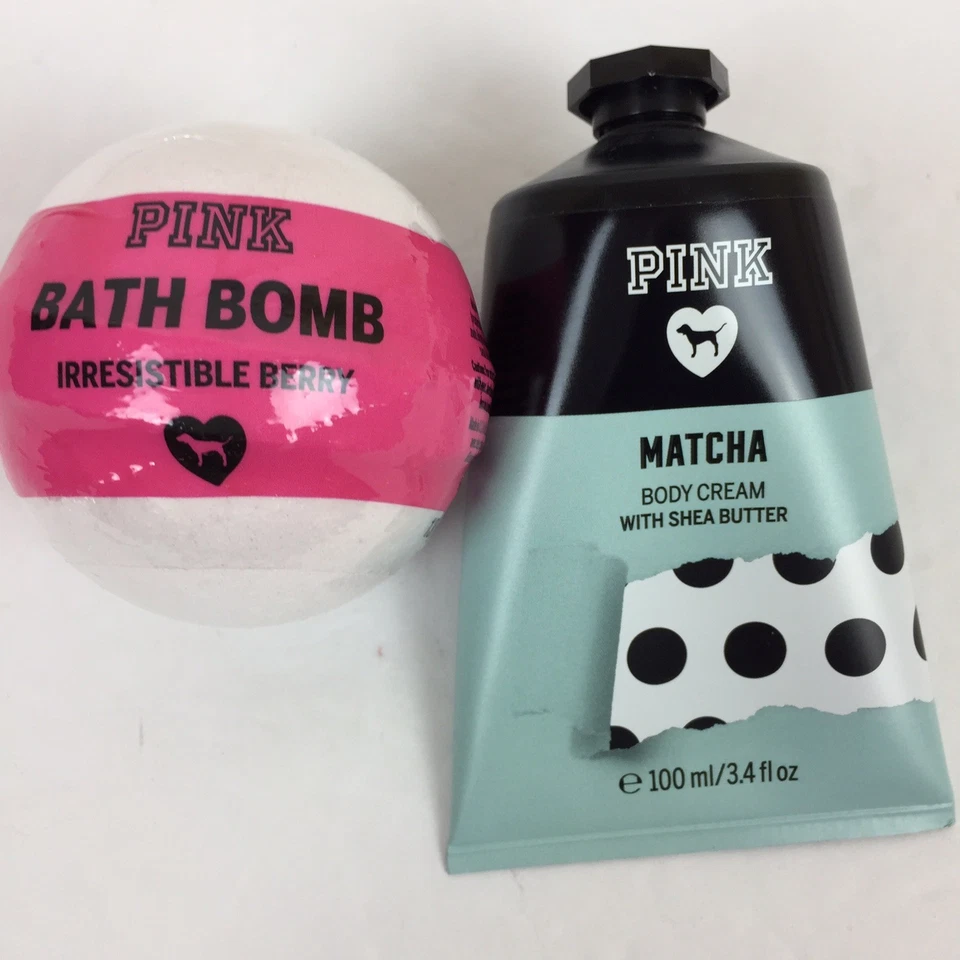 PINK VS Matcha Body Cream & Love Irresistible Berry Bath Bomb Nuevo 2 Piezas NUEVO Foto 2 de 3