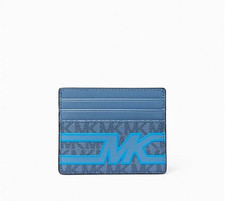 New Michael Kors Cooper Tall Card Case Coated Canvas Denim Multi