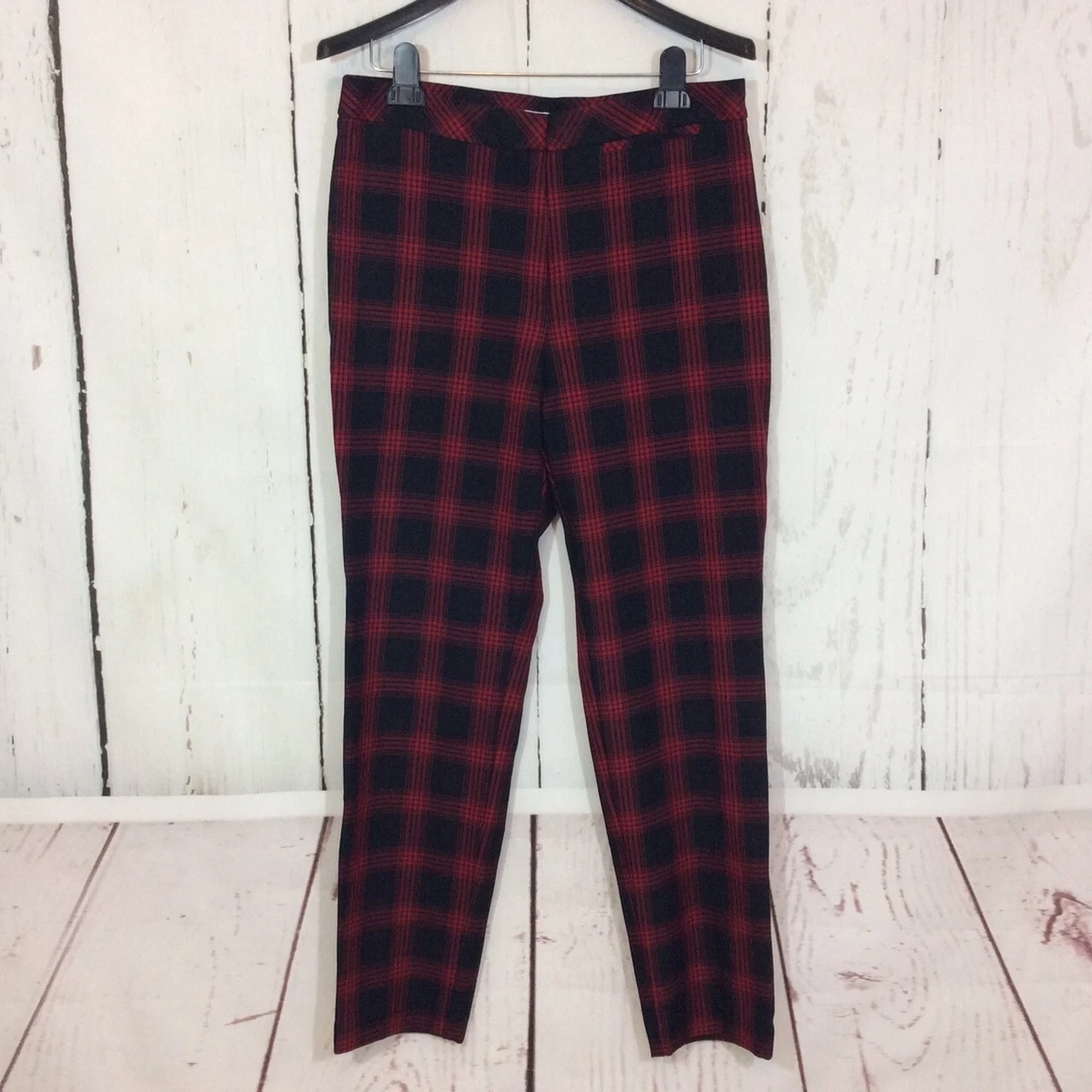 J. Jill Premium Bi Stretch Women s Pants Size 12 Black Red Plaid