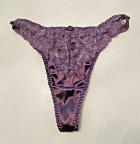 Victoria's Secret Purple Lace Second Skin Satin V-G-String Thong Bikini Pantie S - Picture 7 of 12