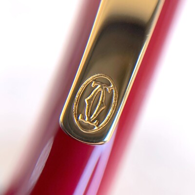 Vintage Cartier Ballpoint Pen must II Red Lacquer Gold Finish with