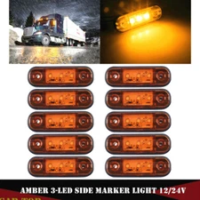 10X Amber 3 LED Side Marker Clearance Lights 12V-24V for Truck Trailer Lorry RV