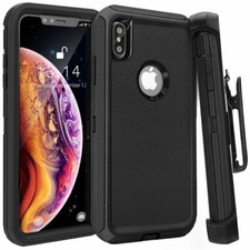 For iPhone X XS XR Pro MAX Defender Shockproof Hard Black Case With Belt Clip