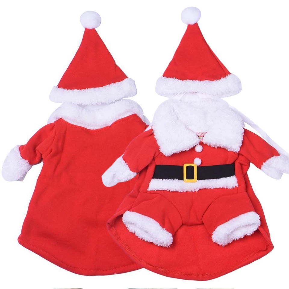 Perro Gato Disfraces de Navidad Mascota Papá Noel Conjunto Divertido Ropa Elegante con Gorra Foto 2 de 4