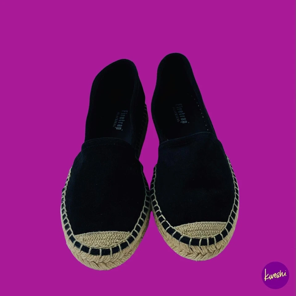 Alpargatas de gamuza para mujer FIRETRAP, parte superior súper suave, ribete natural, negras, Reino Unido 7 Foto 2 de 4