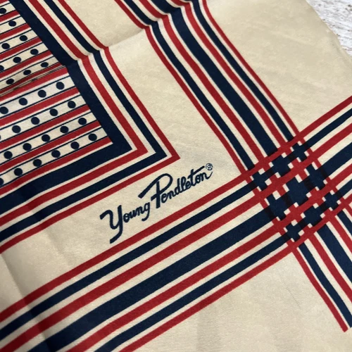 Vintage Echo Young Pendleton Scarf Tan Blue Red Square 26 X 26 Chinon Azlon Silk