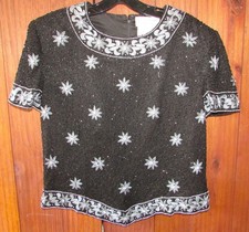 Vintage Black Papell Boutique Evening Beaded Top 100 Silk Size Large XC