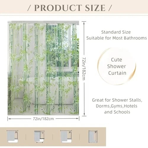 Revestimiento para Cortina de Ducha, Plástico Transparente 72"W x 72"L (Pack de 1) Bambú Transparente Foto 4 de 4