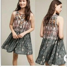 Anthropologie Preeti S Kapoor Pleated Allover Print Sleeveless Swing Dress Small