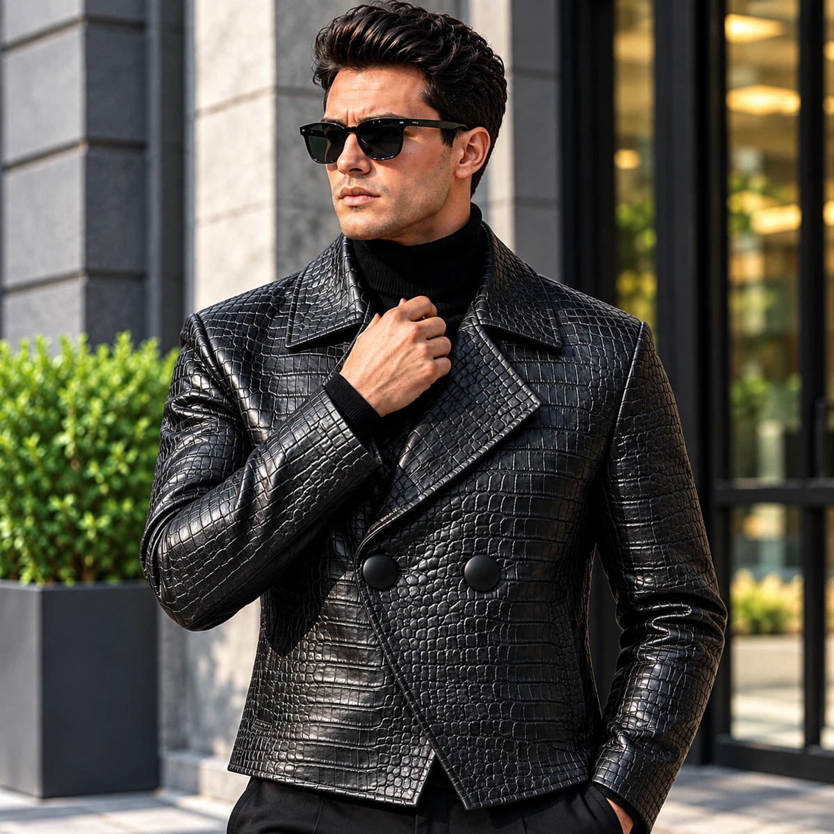 Leather Outer Shell Coats, Jackets & Vests Pea Coat for Men for