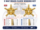 Brass Clock Key for Winding Clocks 5 Prong Even & ODD Numbers