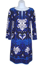 Laundry by Design Blue Floral Shift Dress 4 S Stretch Knit 3/4 Sleeve