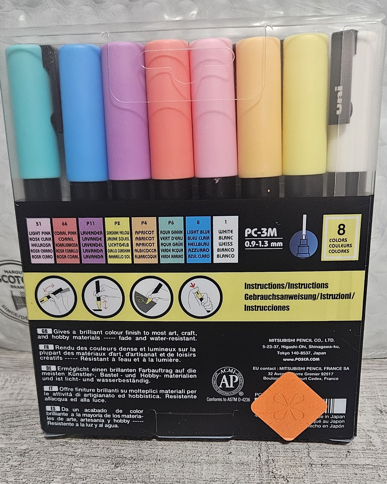 (2 )Packs Uni Posca Paint Marker 1.3mm Fine Tip Pen (PC-3M) - Pastel Colors 