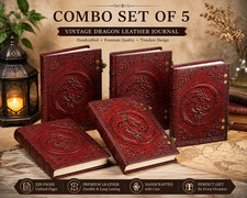 Genuine Leather Dragon Notebook Bundle 5 Vintage Sketch Diary 200 Pages