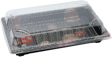Large Black Sushi Trays with Lids 8.5 X 5.5 Inch - Disposable Sushi Packaging Bo