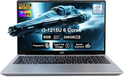 NIMO 15.6'' FHD IPS Student Laptop Computer Intel Core i3-1215U 8GB RAM 256GB SSD