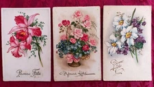 3 CPA 1943 - 1946 - 1949: Bonne fête - Fleurs