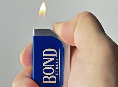 Vintage Bond Street Refillable Butane Gas Lighter Blue Metal Pocket Collectible