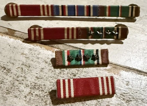4 Vintage WW2 US Military Medal Ribbon Bars Stars Europe Africa Middle East Pins