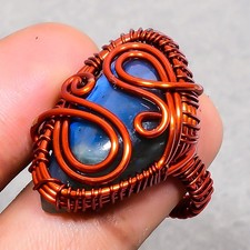 Blue Fire Labradorite Gemstone Handmade Wire Wrap Copper Jewelry Ring 6" PG 785