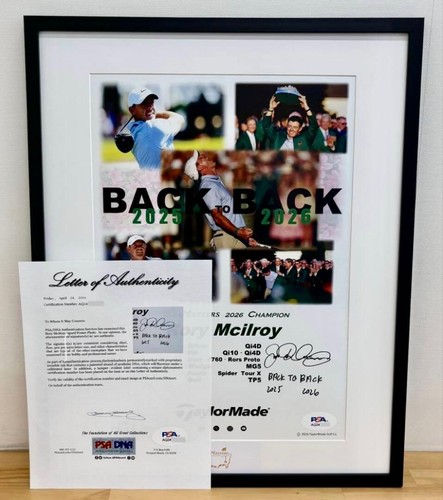 Rory McIlroy Signed TaylorMade Back to Back 2025 2026 Poster PSA/DNA Framed