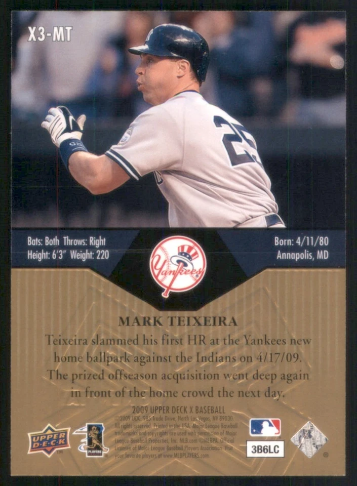 2009 Upper Deck X Xponential 3 #X3-MT Mark Teixeira New York Yankees 95 - Image 2 of 2