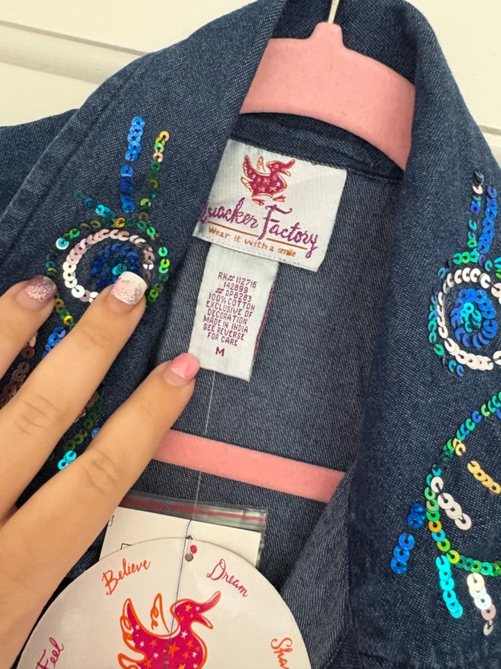 BNWT NEW The Quacker Factory Luxury Denim Jacket Country M Medium 14 16 Sequin - Image 4 of 4