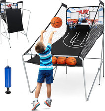 Goplus Foldable Dual Shot Basketball Arcade Game, Electronic Basketball Hoop W/L
