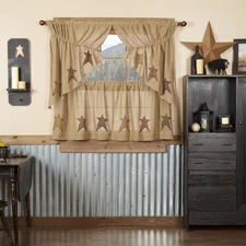 Stratton Natural Curtain Set (2 Prairie Swag 36x18 ; 2 Tier 24x36) VHC Brands