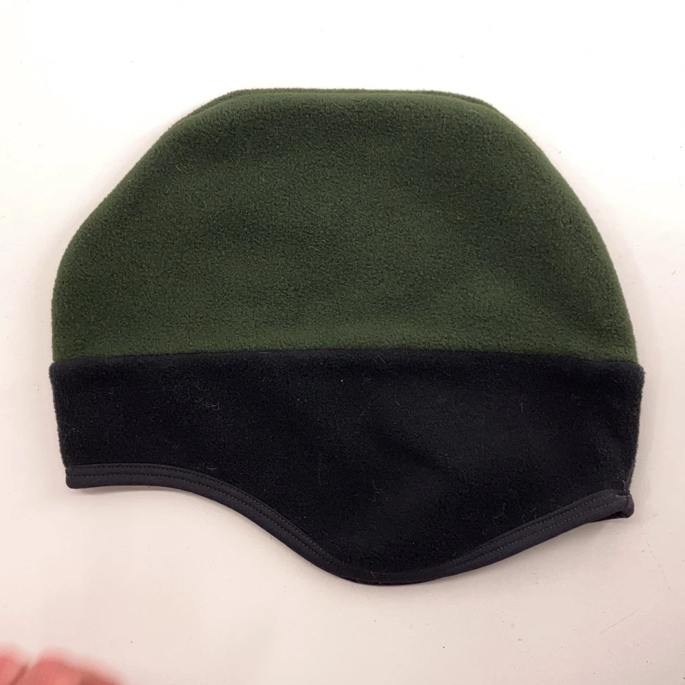 Older Lands End Black Green Fleece Winter Hat Made USA